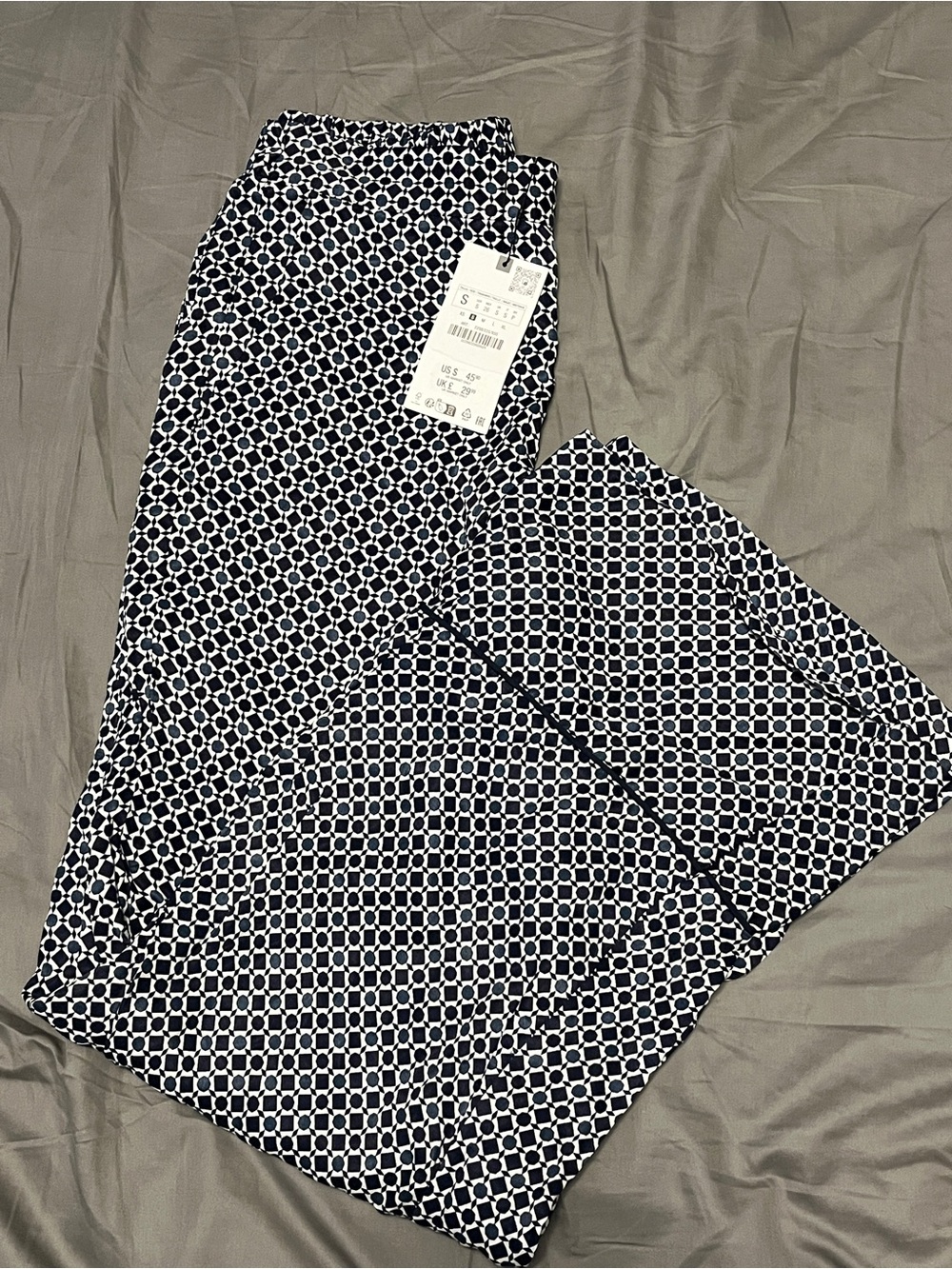 Zara Navy & White Geometric Palazzo Pants
